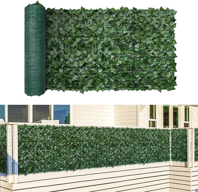 TANG 58"x97" Faux Ivy Privacy Fence Screen Roll- 1Pc Artificial Leaf Fences Greenery with 130 GSM Mesh Panel,Outdoor Green Wall Chain Link Fence Covering for Balcony Backyard Patio, Ivy