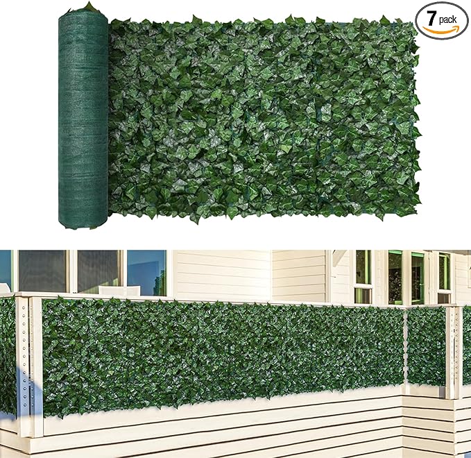 TANG 4'x10'FT Faux Ivy Privacy Fence Screen Roll- 7Pcs Artificial Leaf Fences Greenery with 130 GSM Mesh Panel,Outdoor Green Wall Chain Link Fence Covering for Balcony Backyard Patio, Ivy