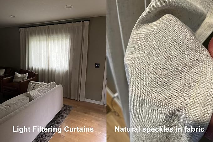 Vision Home Natural Pinch Pleated Semi Sheer Curtains Textured Linen Blended Light Filtering Window Curtains 95 inch for Living Room Bedroom Patio Pinch Pleat Drapes with Hooks 1 Panel 84" Wx95 L
