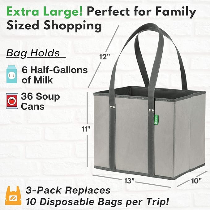 Creative Green Life Ultimate Shopping Bag 5-Pack – Reusable Grocery Box Bags (3) – Insulated Grocery Bags (2) – Premium Quality, Heavy Duty Tote Bag Set