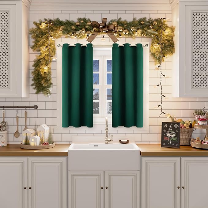 BGment Blackout Curtains for Bedroom - Grommet Thermal Insulated Room Darkening Drapes for Living Room, Set of 2 Panels (38 x 45 Inch, Emerald Green)