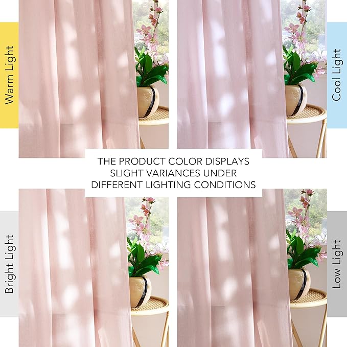 NICETOWN Thick Linen Blend Light Pink Sheer Curtains for Girls Room, Pleat Tape Semi Sheer Privacy Added with Light Filtering Window Treatments for Bedroom/Living Room, W52 x L84, 2 Panels
