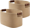 Cotton Rope Basket, Storage Baskets with Handle, 15x10x9 Inch Woven Basket for Shelves, Laundry, Towels, Clothes, Books (Jute/Brown 2Pack)