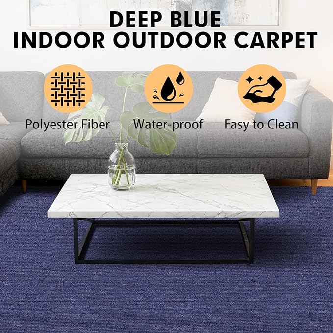 Marine Carpet,6 FT x 10 FT Deep Blue Indoor Outdoor Carpet 0.2" Thick Boat Carpet with Water-Proof TPE Backing, Non-Slide Outdoor Marine Carpet Roll for Home, Patio, Porch, Deck