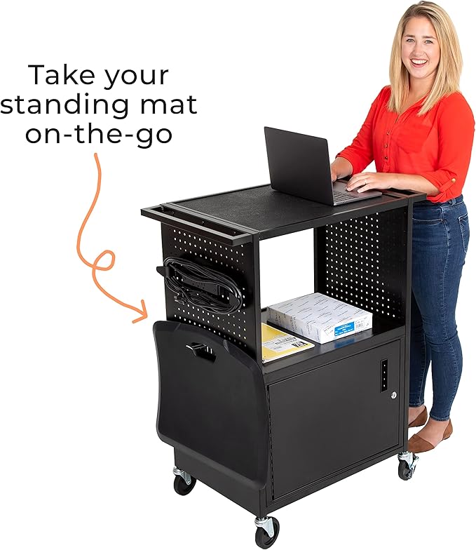 Line Leader Stellar AV Cart - Computer Cart with Customizable Pegboard & Hooks, Locking Cabinet, UL Certified Power, Mobile Workstation with Locking Wheels, Ideal for Laptop & Charger Storage