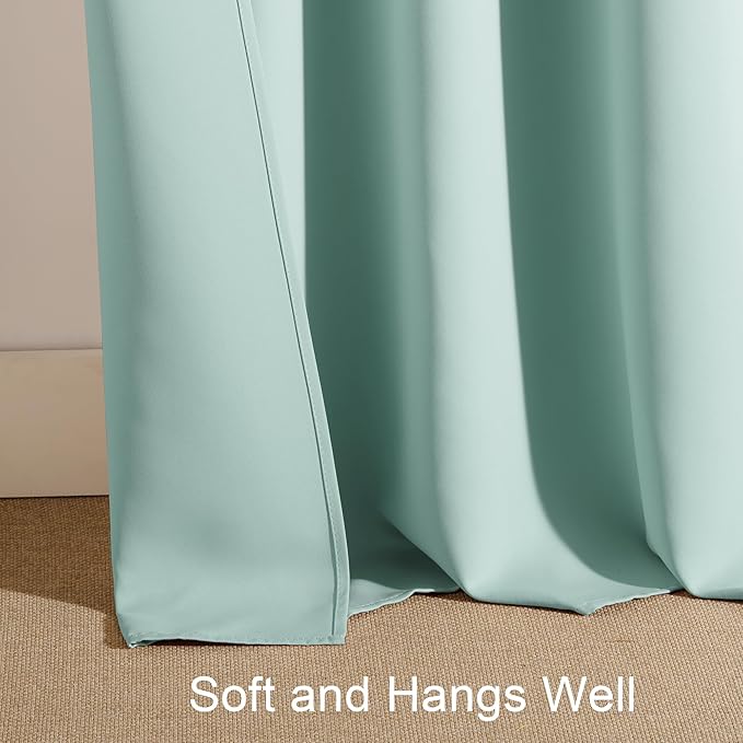 PONY DANCE Aqua Blue Window Curtains 45 inch Length, Thermal Insulated Blackout Kitchen Curtains for Small Window, Short Black Out Drapes for Cafe Bedroom(2 Panels Set, Aqua, 42 inches Wide)