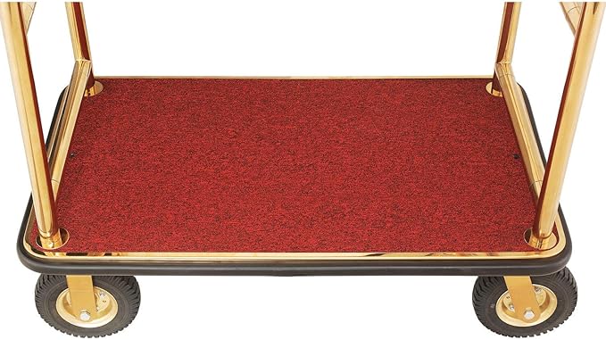 Global Industrial Gold Stainless Steel Bellman Cart Curved Uprights 8" Pneumatic Casters, 41-1/4"L x 24" W x 75" H, Hotel Luggage Cart for Commercial Use, Condos, Resorts