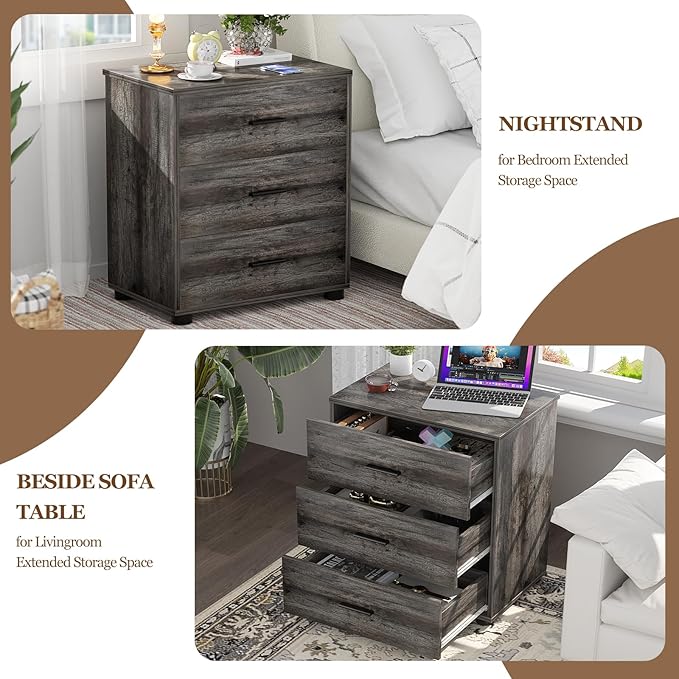 Aheaplus Closet Drawers Set of 2, Wood Closet Organizers and Storage with 3 Drawers, Closet Drawers Organizer System, Nightstands Bedside End Table with 3 Drawers Storage for Bedroom, Black Oak