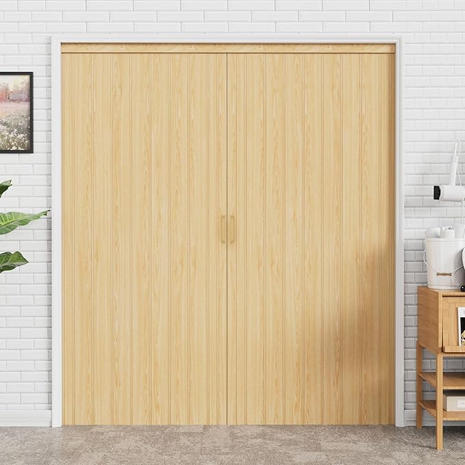 48"-72" x 80" Accordion Doors Interior - Three Installation Options, Vinyl PVC Bifold Accordion Closet Doors, Includes Door & Mounting Hardware, Handle, Temporary Folding Door for Doorway Pantry, Oak