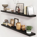 fuqing Black Floating Shelves 48 Inch, Solid Wood Wall Mounted Shelves Set of 2, Extra Long Modern Floating Shelves for Wall Decor & Storage, Shelves for Bathroom Bedroom Kitchen Living Room - Black