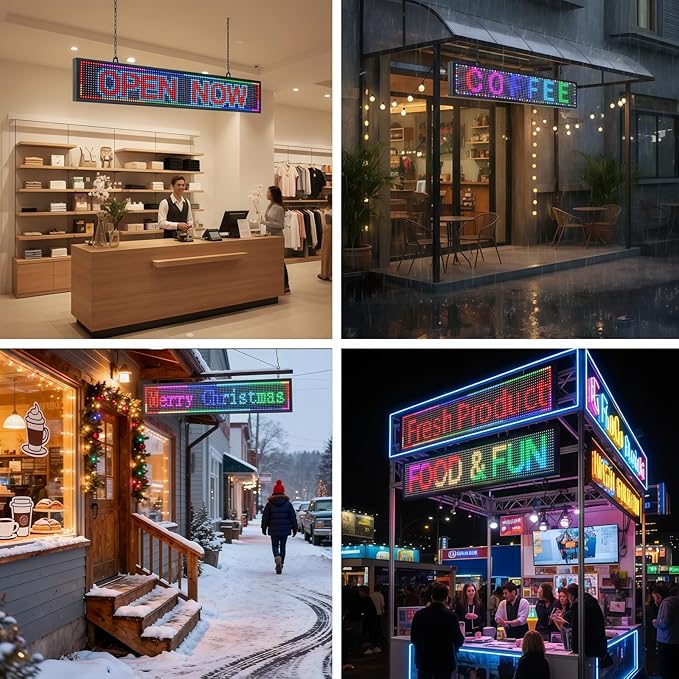 Programmable Scrolling LED Signs WIFI Control for Businesse, P10 Outdoor Sign Custom Message Board Digita Display Advertising Screen, RGB Full Color High Brightness Led Signage 39"X8"
