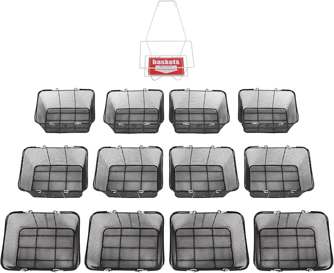 12Pcs Black Metal Shopping Basket with Handles, Portable Wire Shopping Basket, Black Wire Mesh shopping Basket Set for Supermarkets, Retail Stores.