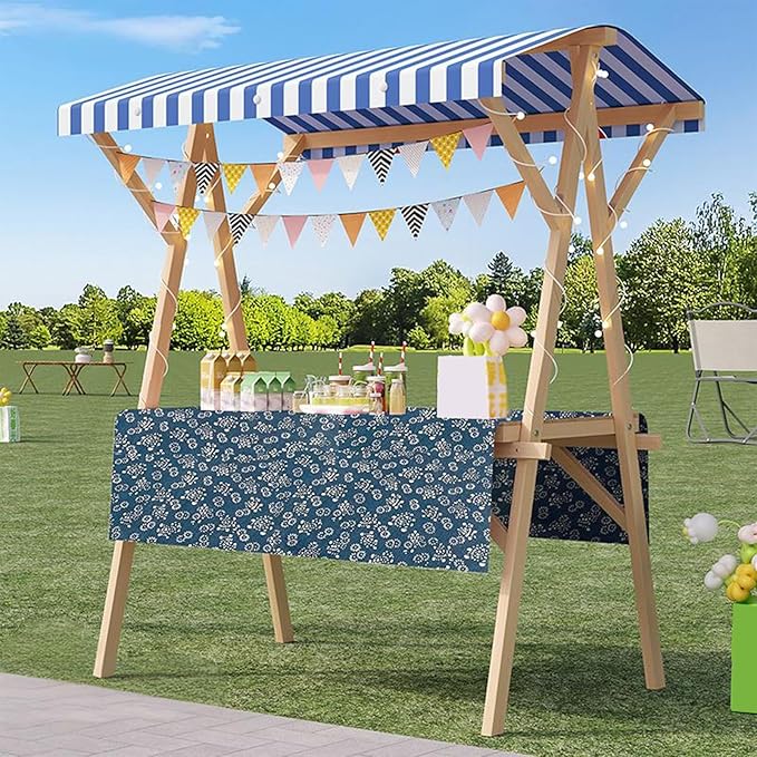 Outdoor Vendor Cart, Portable Cart with Canopy, Movable Stall Display Stand, Foldable Vending Stand Kiosk Display Trolley with Canopy, for Market, Street Food, Events(Blue 3,120cm/47.2in)