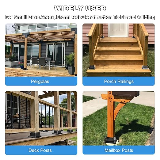 4x4 Post Base 2Pcs-Inner Size 3.6x3.6-Heavy Duty Metal Post Brackets-Deck Post Anchors-Solid Steel-Powder Coated-Wood Post Holder for Porch Handrail Railing Pergola Fence Pavilion-Support Deck Base