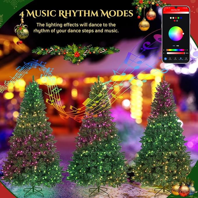 7.5ft Pre-Lit Slim Artificial Christmas Tree - 400 RGB Color Changing LED Lights with APP & Remote Control, 1477 Full Branch Tips, Easy Setup Preassembled Holiday Tree for Home, Party, Christmas Decor