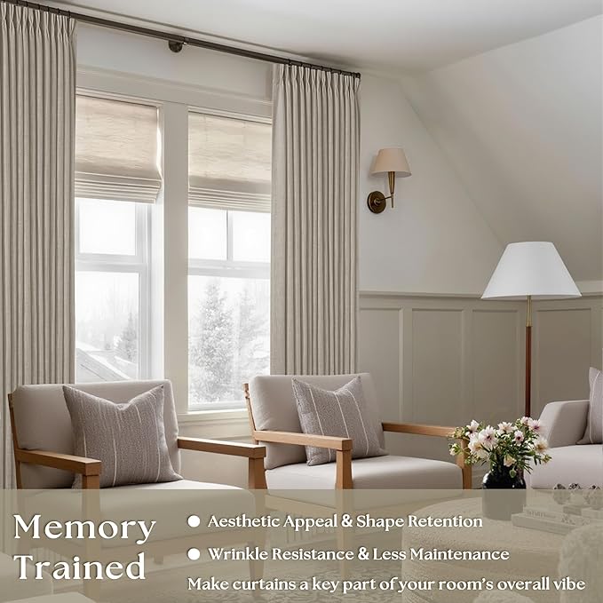 Linen Sheer Pleated Curtains 120 Inches Long 70 Inch Wide Patio Sliding Door Curtains Light Filtering Semi Sheer Pinch Pleat Drapes Burlywood Taupe Extra Wide 70x120 Drapes for Living Dining Room