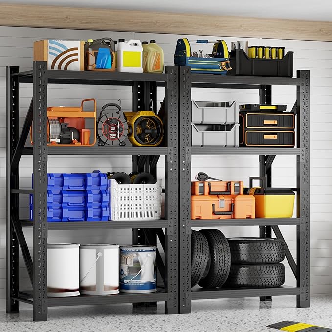 3000LBS Garage Shelving 32" W Garage Shelving Heavy Duty 4-Tier Metal Storage Shelves Adjustable Shelf Unit Storage Rack for Basement Supermarket Warehouse 32" W x 20" D x 78" H Black