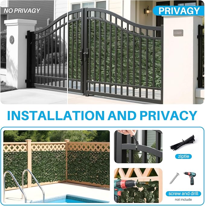 Patio Paradise 4'x14'-8Pc Faux Ivy Fence Privacy Screen Artificial Greenery Wall Backdrop,Fake Grass Wall Panels for Outside Apartment Balcony,Vine Leaf Decor for Outdoor Patio Chain Link