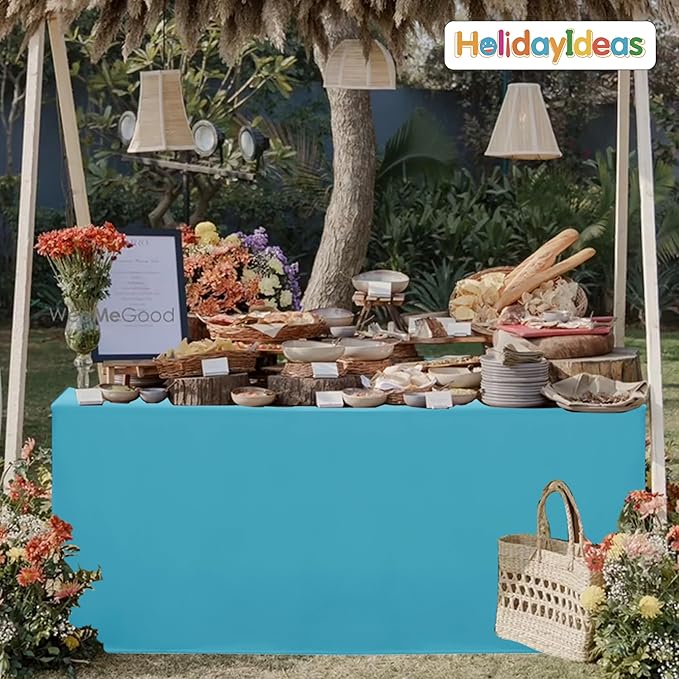 HolidayIdeas Fitted Tablecloths for 6 Foot Rectangle Table, Wrinkle Resistant Washable Table Cover 30x72 Inch for Vendor Booth Display, Banquet, Trade Show, Teal, 4 Pcs