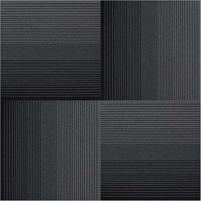 Carpet Tiles, Carpet Squares, Office Carpet Tiles Removable, Carpet Tile Flooring for Basement, 20" x 20" Berber (Loop Pile), Gradient Black, 0.24" Pile Height (12 Tiles, 32 sqft/Box)