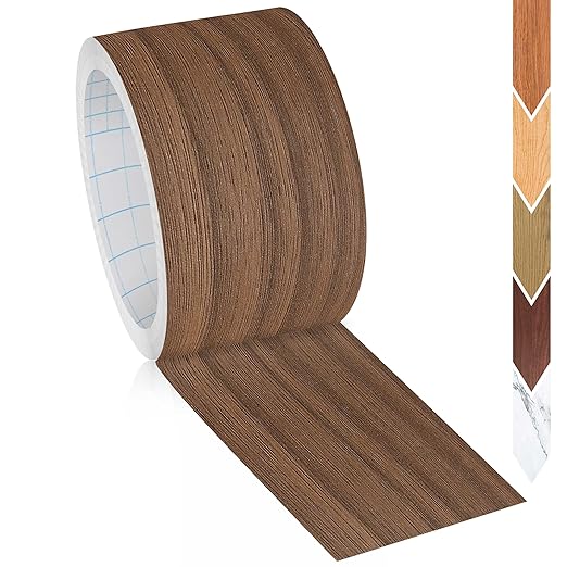 GSCIT Club Natural Walnut Wood Tape, 2.4 inch X 15ft Self Adhesive Wood Grain Tape Walnut Repair Patch for Tables, Chairs, Baseboards, Doors, Windows, Floors, Handicraft DIY.