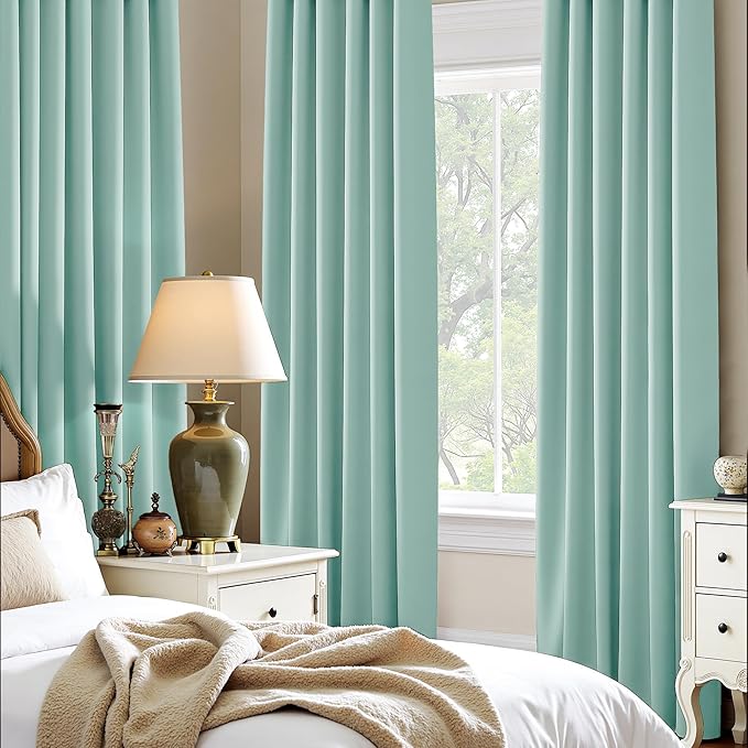 PONY DANCE Aqua Blue Window Curtains 45 inch Length, Thermal Insulated Blackout Kitchen Curtains for Small Window, Short Black Out Drapes for Cafe Bedroom(2 Panels Set, Aqua, 42 inches Wide)