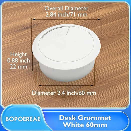 Desk Grommet 2-3/8" (60 mm), Desk Cord Hole Cover, Cable Grommet ABS Plastic, Desk Hole Grommet for Office and Home Table Cable, Detachable Adjustable Cable Cord Organizer (White 4 Pcs)