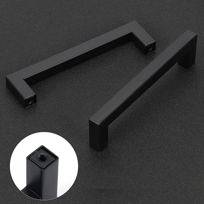 Cabinet Pulls Matte Black Cabinet Handles Square Drawer Pulls, 40 Pack 3-3/4 Inch Stainless Steel Kitchen Door Cupboard Cabinet Handles, Drawer Hardware Handles, 96mm Hole Centers