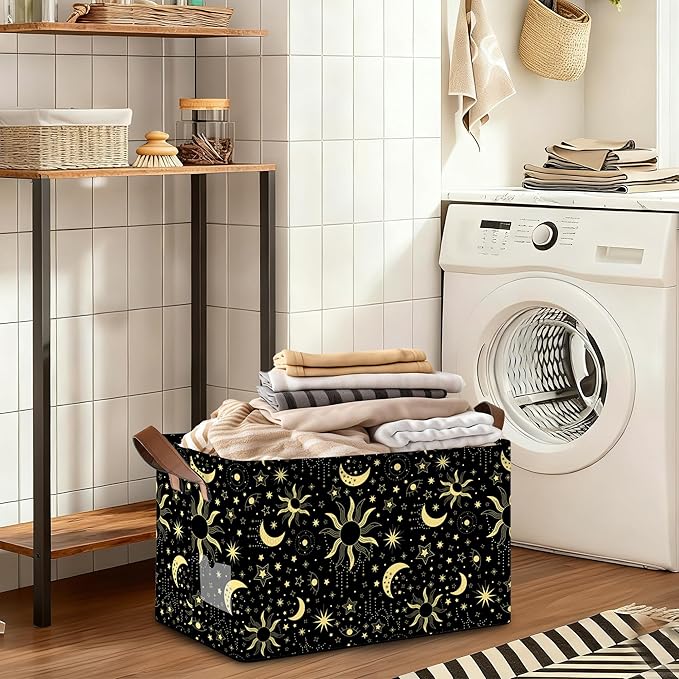 Decorative 32L Starry Night Sky Storage Bins with Handles, Organization and Storage, Cube Storage Organizer for Hamper, Nursery