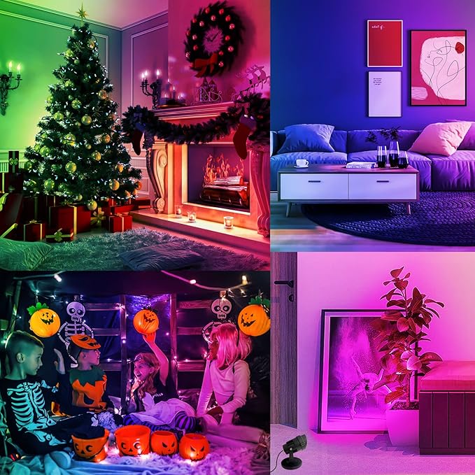 RGBW 6W Color Changing Spot Lights with Remote, 16-Color Uplighting Indoor, 120V Plug-in & 6FT Cord, Includes Floor Foot Switch & Base (2-Pack)