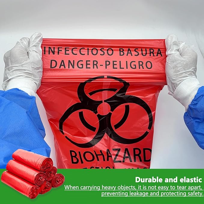 200 Count 24.4inx24.4in Biohazard Waste Bags, 10-Gallon Safe Infectious Waste Disposal Bags,Red Trash Liner,No Leak Bags, Medical Grade