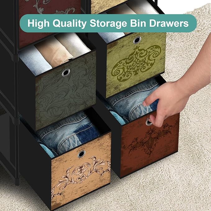 Small Fabric Dresser with 6 Drawers, DIY Cube Organizer for Closet, Storage Drawer Unit Chest of Drawers for Bedroom, Living Room, Hallway, Dorm, Pattern