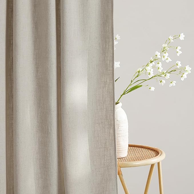 NICETOWN Taupe Thick Linen Curtains 96 Inches Long for Living Room 2 Panels Set, Back Tab/Rod Pocket with Pleat Tape Privacy Added Window Treatments for Farmhouse/Bedroom, Natural, W55 x L96