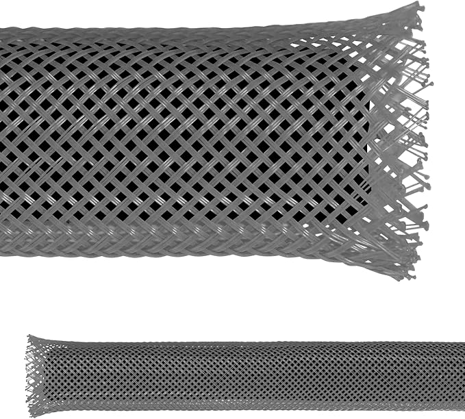 Electriduct 1.25" PET Expandable Braid Sleeving Flame Retardant Flexible Wire Mesh for Cord Management and Cable Protection - 50 Feet - Gray