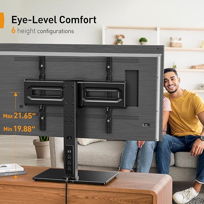 Perlegear Universal TV Stand with Power Outlet, Swivel TV Stand for 32-80 inch TVs up to 99 lbs, TV Base with Tempered Glass Base, Height Adjustable TV Mount Stand Max VESA 600x400mm PGTVS31