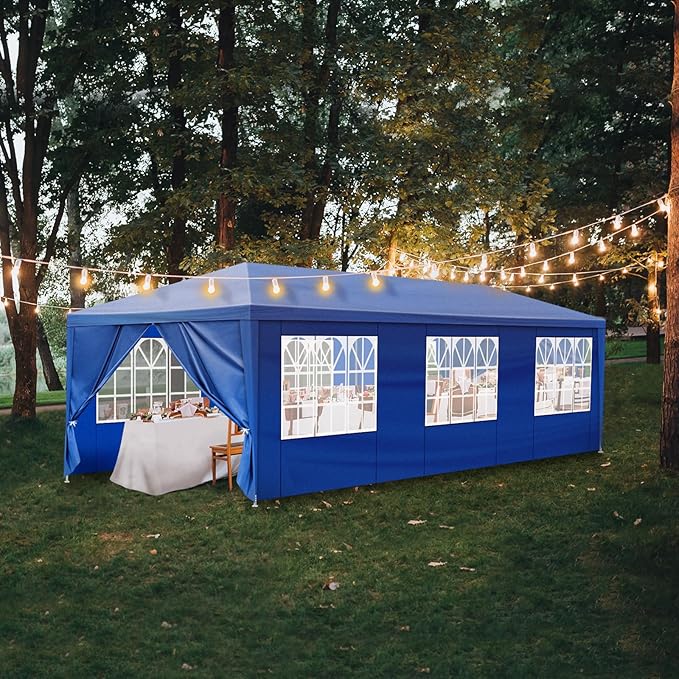 10x30 FT Party Tent, Outdoor Wedding Tents for Parties, Canopy Event Tent with 8 Removable Sidewalls, Waterproof Gazebo Shelter for Birthday Parties, Weddings, BBQs & Events (10X30FT-8Sides Blue)