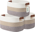 Cotton Rope Basket, Storage Baskets with Handle, 15x10x9 Inch Woven Basket for Shelves, Laundry, Towels, Clothes, Books (Gradient Brown 3 Pack)