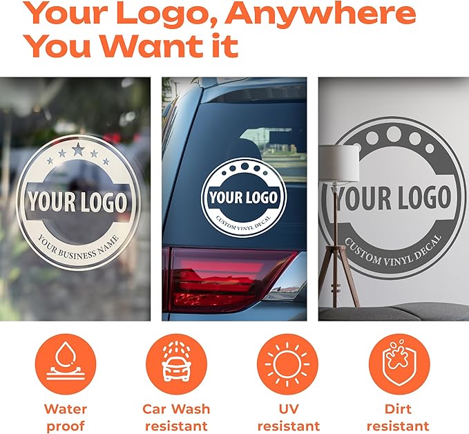 Custom Business Decals Stickers Vinyl - Personalized Logo Decal Vinyl Signs - Customized Window Decal with Logo - Waterproof Custom Stickers for Business, Home, Office