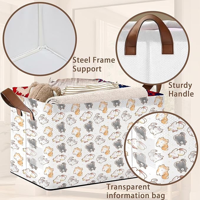 Cute Cat Storage Basket Large 17x11.5x10.5 Inche-Collapsible Fabric Organizer Bin with Handles for Kids Room, Nursery, Toys-Foldable Decorative Hamper with Adorable Cat Print-Single Pack