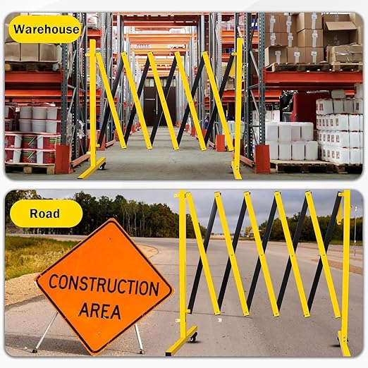 17FT Traffic Barricade with Casters, Metal Expandable Barricade, Folding Security Gate, Retractable Fence Outdoor Barricade Fence for Construction Area, Traffic Control(2pc)