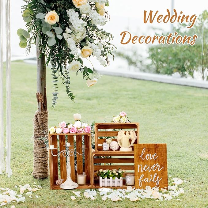 BOBOKA Set of 6 Decorative Wood Crates Nesting Storage Container, 6 Size Farmhouse Decorative Wooden Storage Boxes, Rustic Wooden Crates for Storage, Display, Christmas Decorations