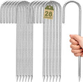 12 inches Ground Stakes Heavy Duty 28 Pieces Metal Fence Rebar Stake 5/16" Diameter J Hook Ground Spikes, Tent Stakes, Swing Set and Gazebo Anchors