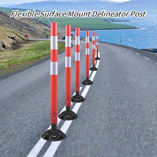 8 Pack Traffic Delineator Posts – High Visibility Reflective Safety Cones with Spring Base for Roadway, Parking, Garage, Construction Zones (Orange, 36 Inch)