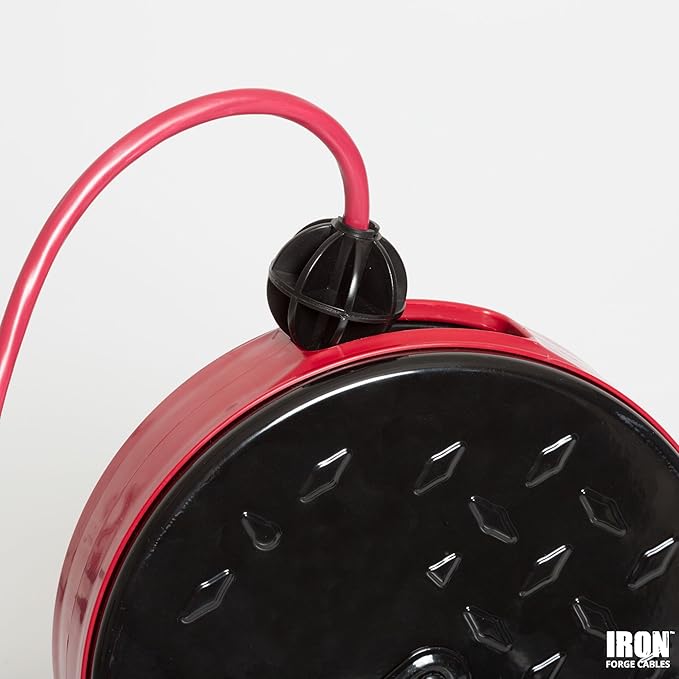 IRON FORGE CABLE 30Ft Retractable Extension Cord Reel with Breaker Switch & 3 Electrical Power Outlets - 16/3 SJTW Durable Red Cable - Perfect for Hanging from Your Garage Ceiling