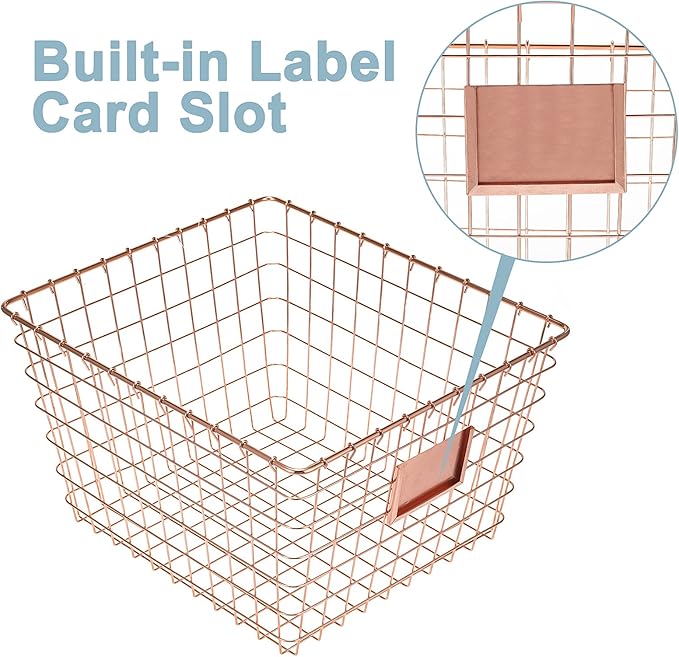 4 Pack【Extra Large】 Wire Handmade Storage Basket for Organizing Household Goods,Pantry Organization,Bathroom countertop,Laundry,Wardrobe Storage Basket,Rose Gold