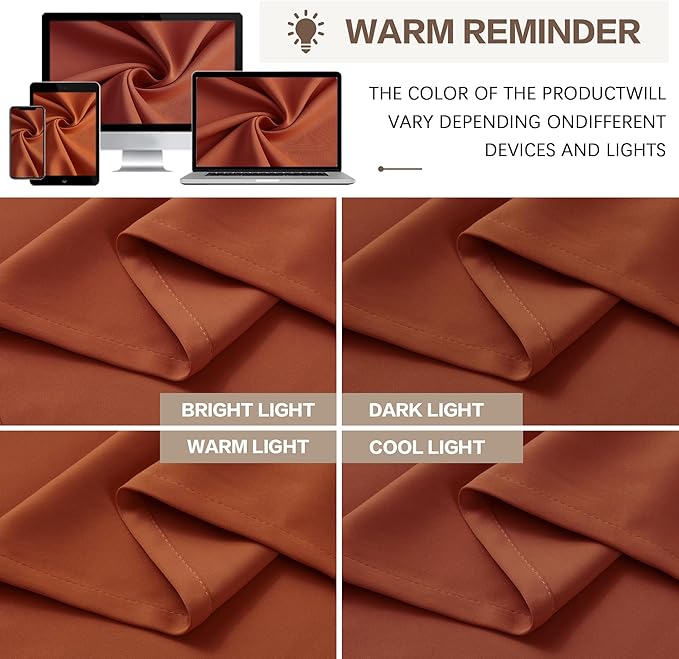KEQIAOSUOCAI Burnt Orange Window Curtains 72 Inches Long, Fall Block Out Room Darkening Insulated Memory Shape Boho Muted Ochre Orange Curtain for Bedroom 40 Inch Wide Each Panel,Set of 2,Pinch Pleat