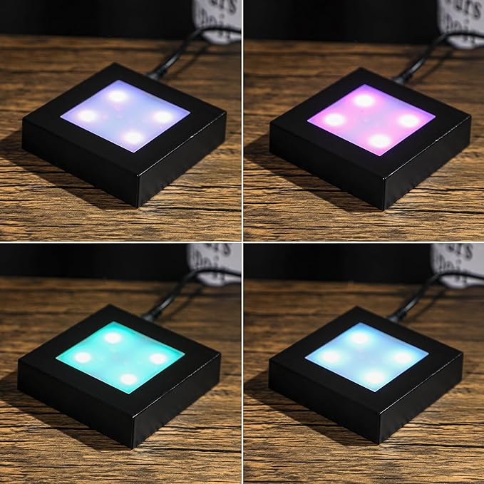 ZEERSHEE 3.1*0.7in LED Light Display Base for Crystal 3D Glass Art 7 Lighting Mode Color Change Square Stand Base Plate Flat