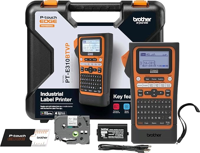 Brother PT-E310BTVP P-Touch Edge Handheld Industrial Label Printer Kit with Bluetooth and USB-C (up to 18mm Labels)