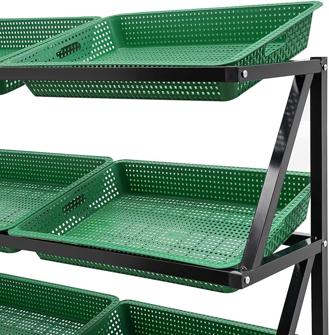 5 Tiers Retail Display Rack, Large Capacity Market Shelf Fruit and Vegetable Basket Stand Rack Set for Kitchen, Office, Store, Supremarket Utility Storage Shelves