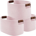 Cotton Rope Basket, Storage Baskets with Handle, 15x10x9 Inch Woven Basket for Shelves, Laundry, Towels, Clothes, Books (Light/Pink 3Pack)